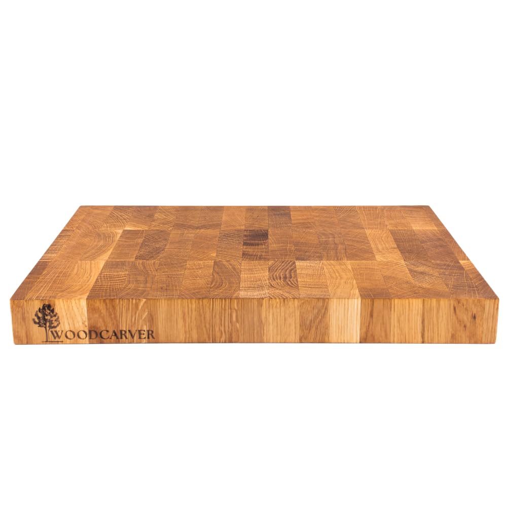 Woodcarver Endgrain Schneidebrett Eiche 40x30x4 cm – Massives Küchenbrett aus Holz – Messerfreundlich & Selbstheilend – Handgefertigt & Geölt – Vielseitig & Langlebig