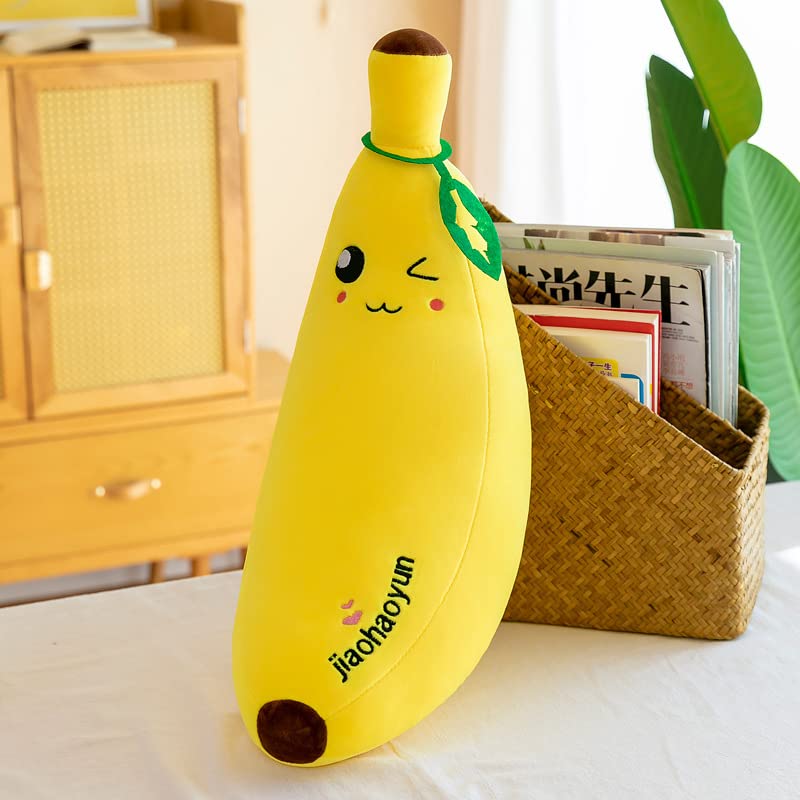 champracer Banane PlüSchtier Puppe Wurfkissen, PlüSch Kuscheltier Banane PlüSchkissen Spielzeug, Schmusetier Geschenk, zum Spielen und Kuscheln für Kinder MäDchen Jungen (35 cm,zwinkern)