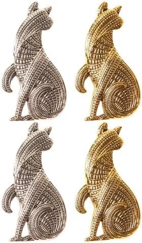 Acxico 4PC Vintage Persian Cat Brooch, Antique Golden Plated Zinc Alloy, Artistic Animal Pin, No Magnetic Uncharged Elegant Accessory image 2