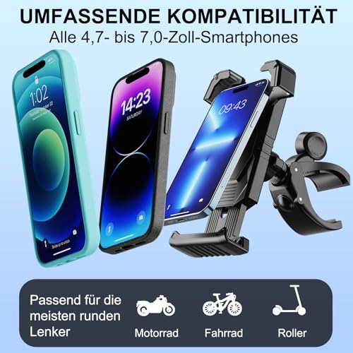 Ktryman Handyhalter Fahrrad, Handyhalterung Motorrad - [1s Auto-Sperre] Universal 360° Lenker Halter Fahrradhalterung Handy für iPhone 16 15 14, Samsung, 4,7-7 Smartphone
