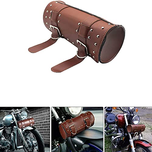Bolso de herramienta para motocicleta SaferCCTV, bolsa universal para manillar de cuero, alforjas para motocicletas, bolsa de herramientas para horquilla compatible con Yamaha, marrón miniatura 3