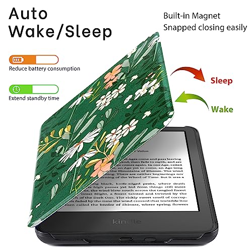 Image of CoBak Case for All New 6 Inch E-Reader 2024 and 2022 (11 Generation) - PU Leather Smart Cover, Auto Sleep and Wake, not Compatible with Kobo Clara.Floral Harmony
