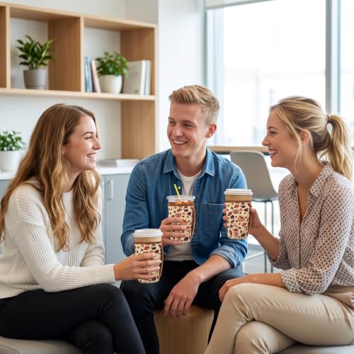 Image of KJQJLY 3 Reusable Iced Coffee Sleeves for Iced Coffee Cups or Drinks Reusable Neoprene Insulated Sleeves for Hot and Cold Drinks from Starbucks, Dunkin, And More (Coffee time)