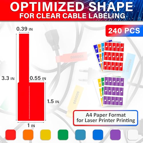 image for BURIUS 240 PCS Cable Labels Tags for Cable Management – 8 Bright Col