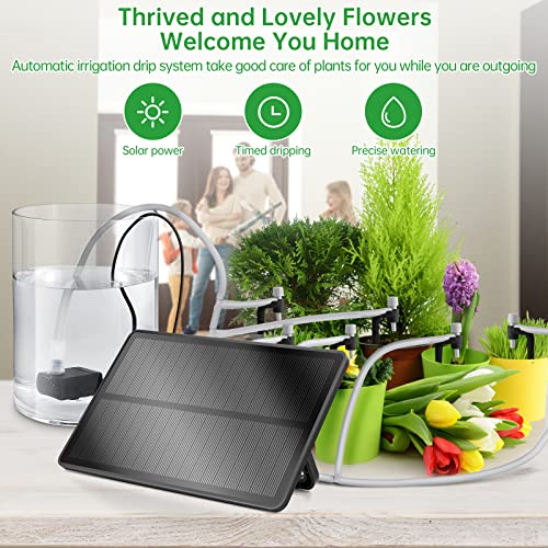 Micro Automatic Drip Irrigation Kit,Solar Power Rechargeable Plant Self Watering System With Timer,Easy Diy Vacation Plant Waterer For Indoor&Outdoor Potted Plant (15~270 Day Duration,Solar Power,Easy To Use,Black) #TOP6
