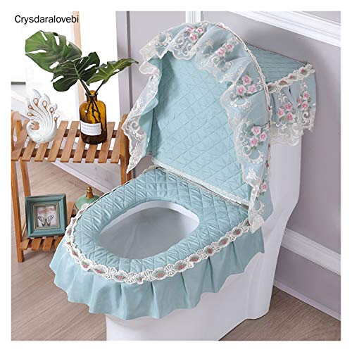 WAYYQX Toile Sitzbezug Pads Spitze Sitz WC U-Form Bauernhaus Stil Spitze U Typ WC Dreiteiliges Set Badezimmer WC Kissen… – Bild 3