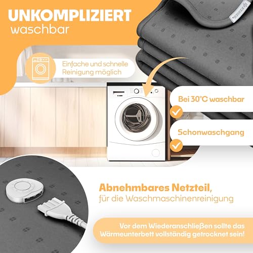 KESSER® Wärmeunterbett 150x80cm mit Abschaltautomatik Fernbedienung | Heizdecke mit 3 Temperaturstufen | Wärmebettunterlage fürs Bett Matratzenheizung Wärmedecke aus weichem Vlies Heizkissen Anthrazit