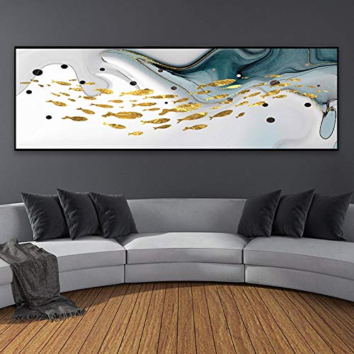 Art Affiches Océan Abstrait Moderne Impression Toile Premium Motif Poisson Doré 45x130