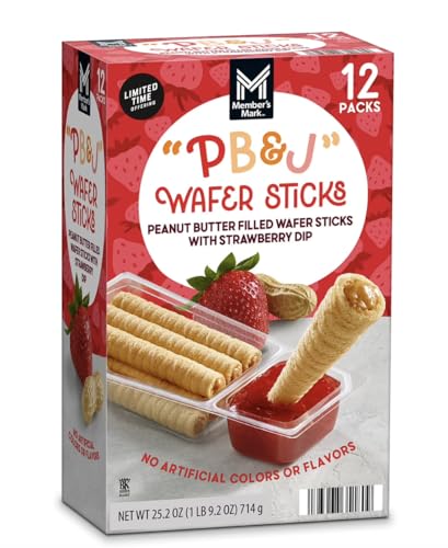 Member's Mark PB&J Wafer Sticks | Peanut Butter Filled Wafer Sticks With Strawberry Dip (12 Pack,...