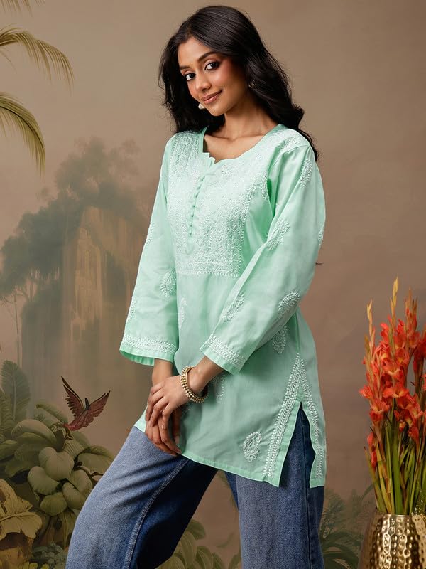 Image of Ada Hand Embroidered Lucknowi Chikankari Cotton Top for Women A911459