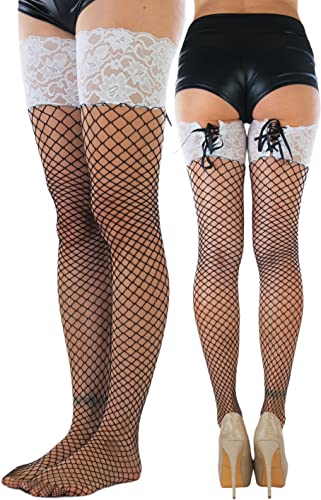 Image of ToBeInStyle Women's Spandex Double Weaves Thigh Hi With Lace Up Lace Top
