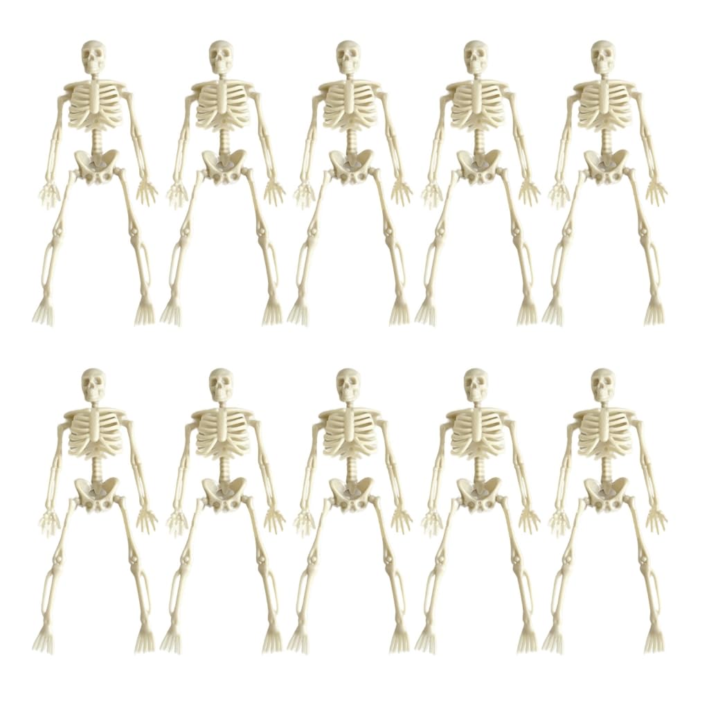 Yibozi Beige Skeleton Figurines,10Pieces Halloween Skeleton Figures Decors Movable Halloween Skeletons Figurine For Eerie Seasonal Home Ornament