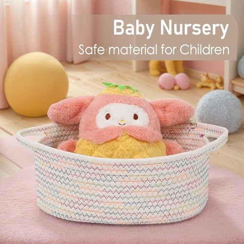 Image of JMvicyroam Small Woven Basket, Empty Gift Basket, Colorful /2 Pack | Small Gift Basket, Cotton Rope, 12 x 8 x 49 in, Handles, Includes Ribbon and Bag, Birthday Gift Basket