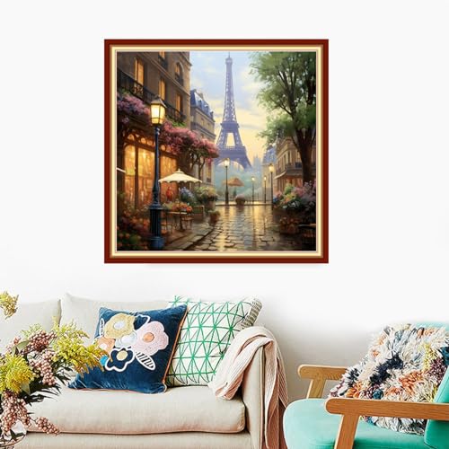 Image of Foxdiviy Stamped Cross Stitch Kits Full Range of Embroidery Needlework Starter Kits for Beginners Adults 11CT Embroidery Patterns Art Crafts DIY Needlepoint Kits-Eiffel Tower 18x18 inch