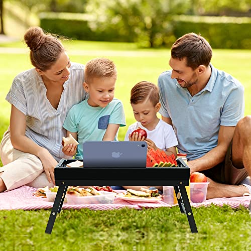 Bed Tray Table For Eating - Bamboo Breakfast Food Table With Phone Tablet Holder - Adjustable Height Black Serving Tray With Folding Legs On Lap Sofa - Portable Laptop Snack Platter For Bedroom Picnic #TOP5