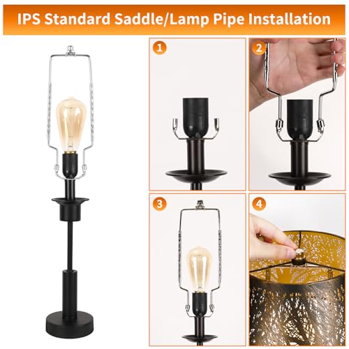 Image of Lamp Harp Kit,Adjustable Lamp Shade Holder, harp and finial for lamp,Lamp Shade Holder Fits 8 9 10 11 12 inch Shades, with Lamp Rod and E14 E26 E27 Light Base UNO Fitter Adapter Converter Finial Set