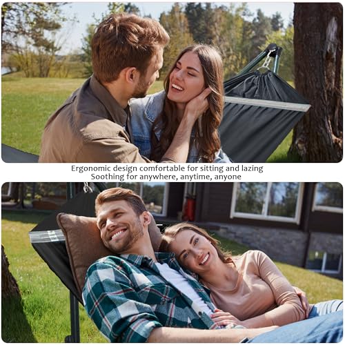Image of Tranquillo Ultimate Relaxation Portable Hammock Stand with Cotton Canvas Net, Spreader Bar, Quick Fold Unfold in 30 Seconds Steel Frame Hammock 600 lbs Capacity Outdoor, Black