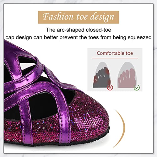 DKZSYIM Glitter Women Latin Dance Shoes Closed Toe Ballroom Salsa Tango Practice Performence Party Dancing Shoes,Model CMJ-5112
