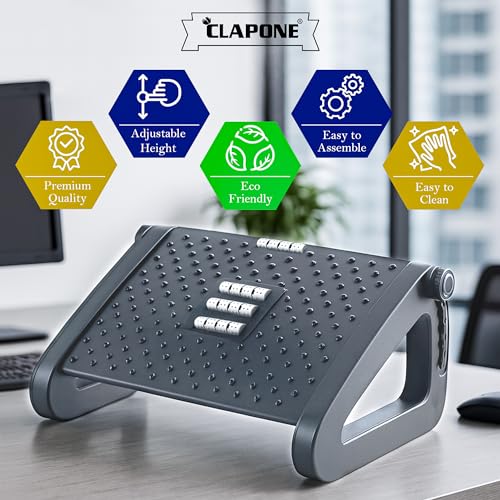 Image of Foot Rest Under Table Foot Rest for Under Desk at Work Stool Ergonomic 6 Heights Adjustable Footrest with Massage Roller, Portable Under Desk Foot Stool for Home,Office, Black, Adjustable (Premium Grey, Adjustable)