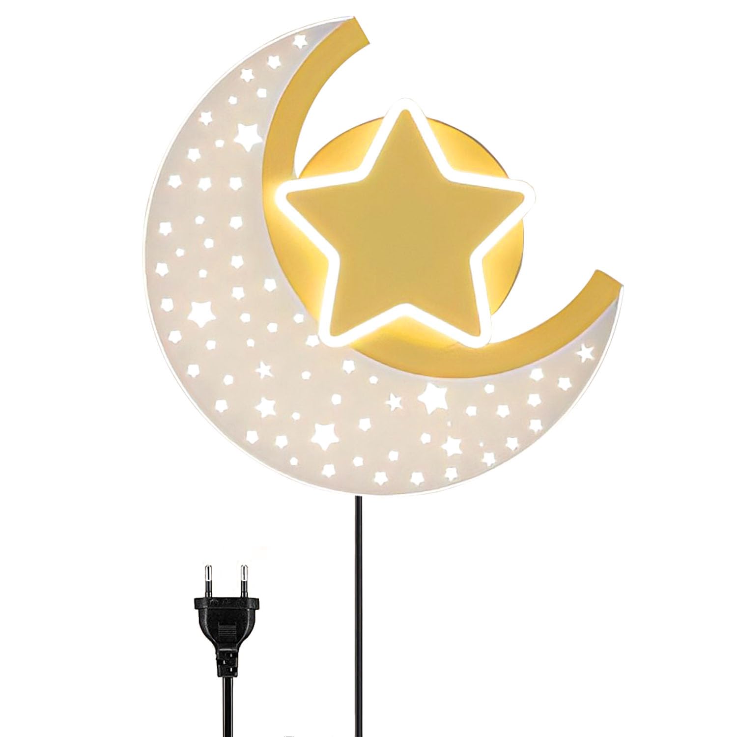 Lámpara de Pared LED con Interruptor Táctil Regulable Estrella Luna Aplique de Pared de Cabecera con Enchufe 12W Iluminación de Pared Interior para Dormitorio Niños y Niñas Estudiar Luz de Lectura