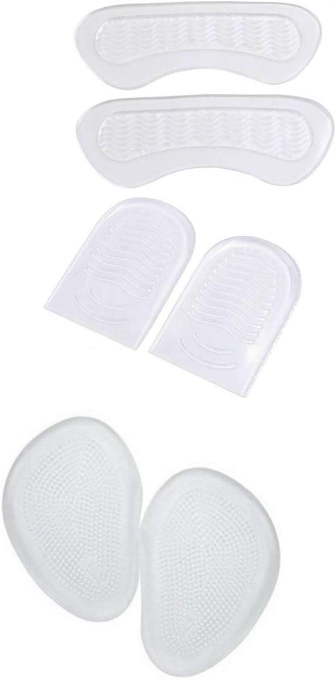 Transparent Silicone Adhesive Heel Grip/Heel Liner (1Pair), Ball of Foot Cushion (1Pair) & Heel Pad (1Pair) Gel Insole for High Heel Support - 3 Pair Set