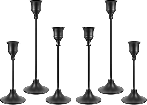 NLBTW - Juego de 6 portavelas color negro mate, portavelas cónico de metal decorativo vintage, centros de mesa para mantel de mesa, decoración