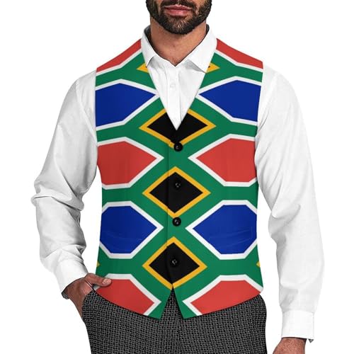 South Africa Flag Men's Suit Vest Slim Fit V-Ncek Waistcoat Business Casual Vest