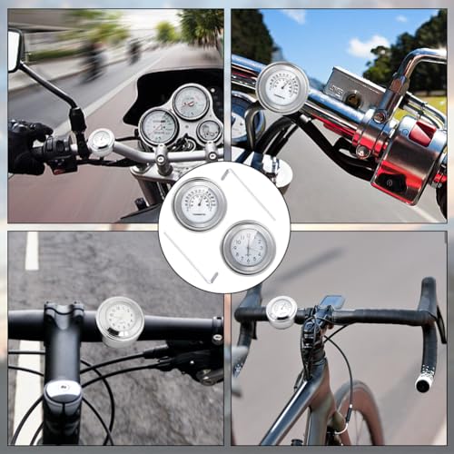 Tulov 2 Stück Uhr und Thermometer für Motorradlenker, 22 mm-25,4 mm(7/8 Zoll- 1 Zoll) Lenker, Wasserdichter Uhr für Motorradlenker, Motorrad-LenkerhalterungUhr für die meisten Motorräder