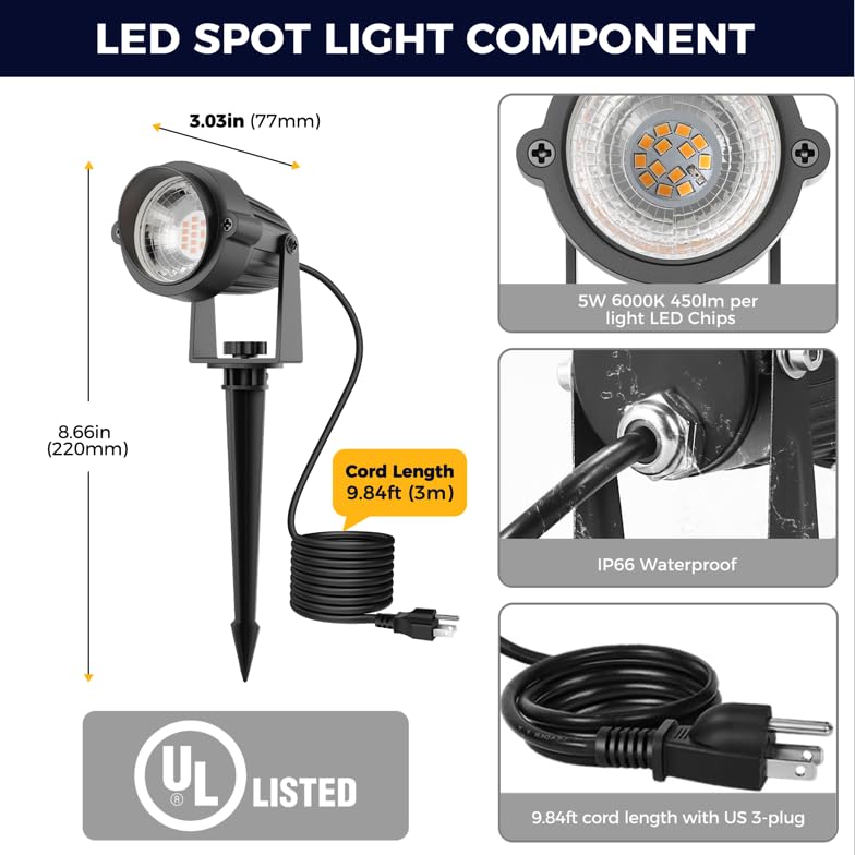 Image of L LOHAS LED 5W Dusk to Dawn Outdoor Spotlight 6000K Landscape Light 2 Pack | Auto On /Off Outdoor Spotlights with Cool White Light, Ideal for Yard Lights, Garden Lighting, House and Pathway Decoration