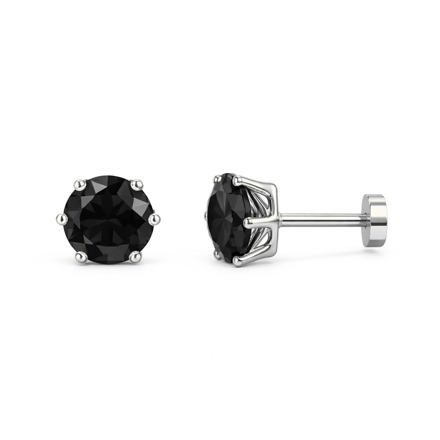 vama FASHIONS 5mm 18K Sliver Plated Stainless Steel Anti Tarnish Screw Back Piercing Round Shape Stone Ear Stud Hypoallergenic Barbell Cartilage Lightweight Studs Earrings for Boys-picture-7