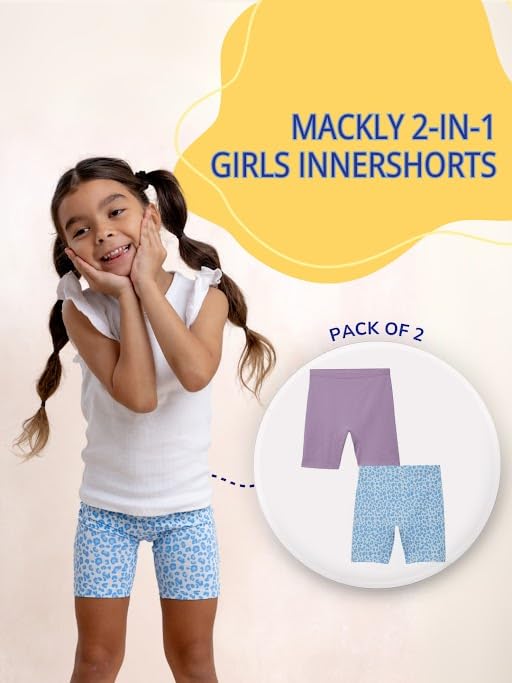 Image of mackly Girls Inner Shorts (Pack of 2) | 2-in-1 Seamless Panty Shorts with Gusset | Soft Breathable Base Layer for Dresses, Skirts