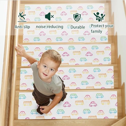 Peldaños de escalera de madera con 15 alfombras infantiles de 8x30 5