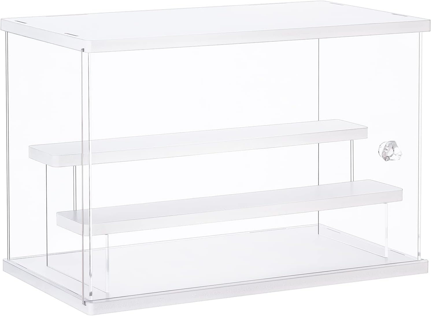 Acrylic Display Case Stand Funko Pop Display Case with 2 Ladder Shelves Clear Dustproof Protection Storage Display Box for Collectibles, Action Figures, Miniature Figurines, White (12.4x7x8.6in)