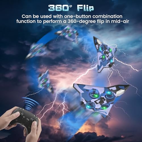Image of Foam RC Aeroplane for Children with Light, 360 Flip, 2.4 GHz Remote Controlled Aircraft Altitude Hold, Headless Mode, RC Tarpaulin Fighter Plane Remote Controlled Gift for Children 8-16 Years