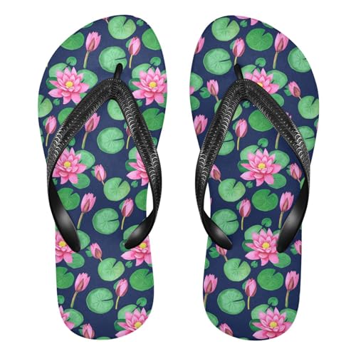 Leaf Flower Blue Flip Flops for Beach Thong Sandals Anti-slip Lightweight Beach Shoes for Summer Outdoor Travel