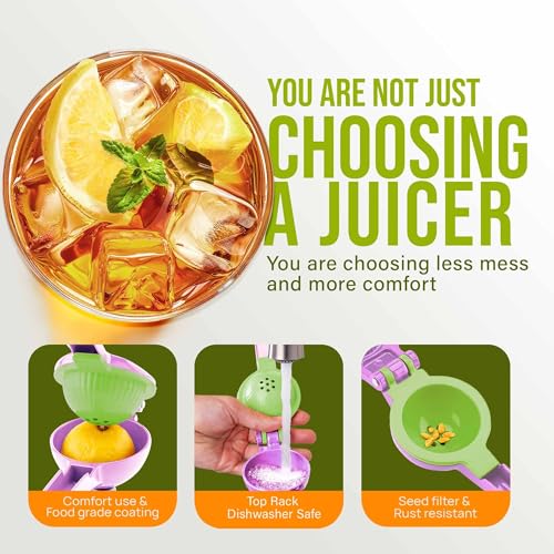 Image of Zulay Kitchen Metal 2-in-1 Lemon Squeezer - Sturdy Max Extraction Hand Juicer Lemon Squeezer Gets Every Last Drop - Easy to Clean Manual Citrus Juicer - Easy-Use Lemon Juicer Squeezer - Purple /Lime