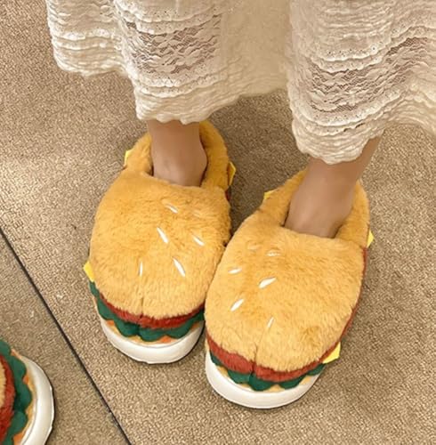 Solyinne Cute Burger Slippers for Women Men,EVA Non Slip Cartoon Fuzzy Slippers Winter Plush Warm Slippers for Home Indoor Outdoor2