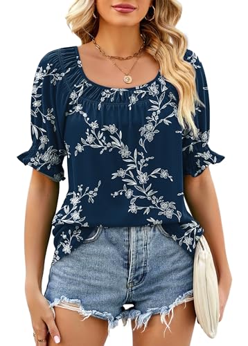 Image of WIHOLL Womens Short Sleeve Square Neck Summer Tops Dressy Casual Blouses Trendy Clothes 2026