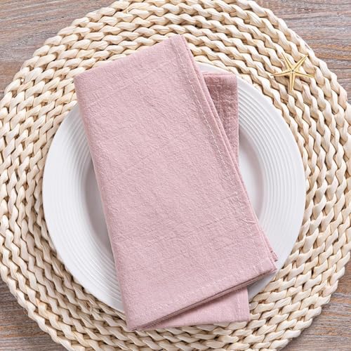 Image of MLMC 8 Pack Pink Cloth Napkins Rustic Washable Cotton Linen Napkins Set of 8 Dusty Pink 17 inchx17 inch Reusable Dinner Napkins Cloth for Wedding Bridal Shower Reception