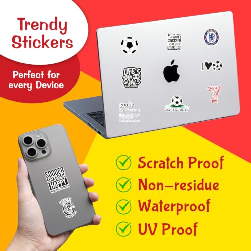 Image of CodersParadise Pack Of 65 Football Soccer Stickers For Laptop, Planner, Diary, Waterproof Residue Free, self adhesive