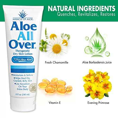 Aloe All Over Super Moisturizing Dry Skin Lotion 8 Ounce Tube With 72% Ultraaloe Pure Aloe Vera Gel | Works Fast | Restores Dry Skin | Rich In Skin Nourishing Power | Ends Flaking #TOP2