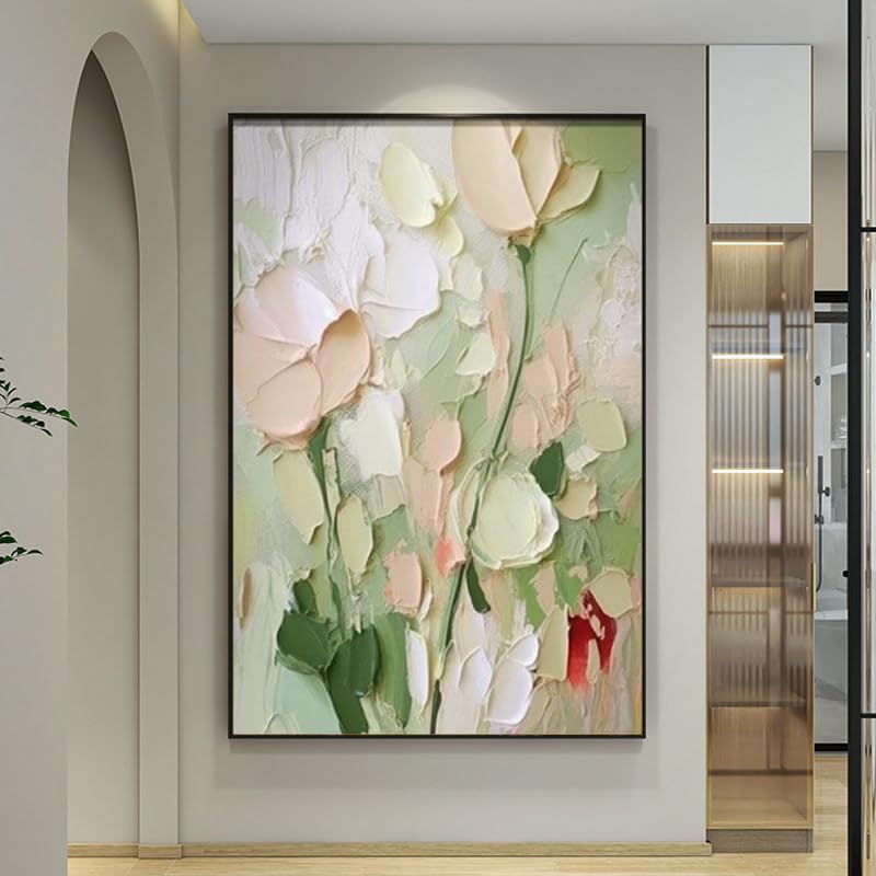 Peinture à l'huile florale grand format pour un salon élégant et moderne