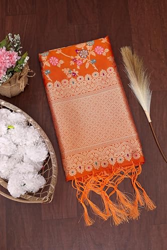 Image of DEVANGI Women's Woven Banarasi Silk Dupatta /Chunni For Women, Floral Print 1 Meter Wide and 2.3 Meter Length Printed Designer Dupatta /Chunni For Girls