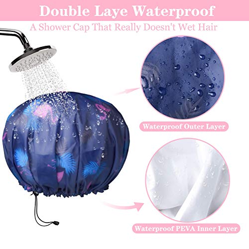 3 Pack Extra Large Double Layer Adjustable Shower Caps for Women, Waterproof Exterior & EVA Lining, Oversized Design for All Hair Lengths - Image 5
