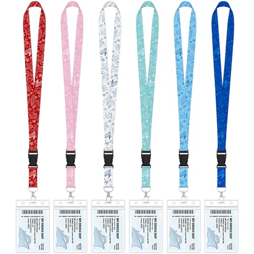6 Pack Lanyards for Cruise Ship Cards with Waterproof ID Card Badge Holders Royal Caribbean Cruise Essentials 2026（Ocean）