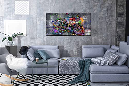 Sixttart Graffiti Motorcycles Wall-Art - Wall Decor For Bedroom Men - Room Decor For Teens Ready To Hang Size 40" X 20" #TOP4