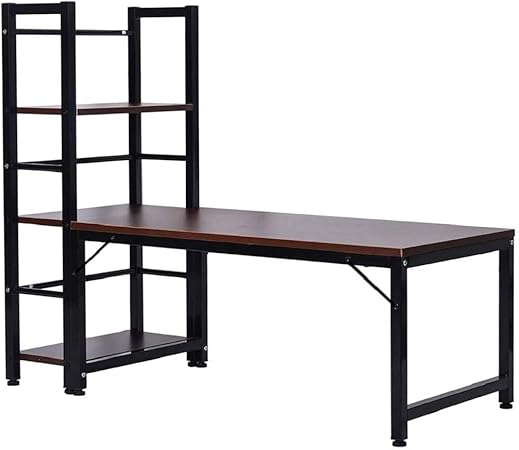 Amazon パソコンデスク ロータイプデス 収納棚付き ローデスク Pcデスク 机 ラック付き ラック棚左右入れ替え可 省スペース 3段シェルフ付 耐荷重80kg 人間工学デザイン 両用デスク ミシン台 勉強机 パソコンデスク 文房具 オフィス用品