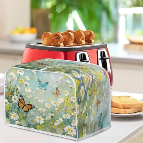 Image of Talayituse Butterfly Daisy Oil Painting Print Toaster Dust Cover 4 Slice, Christmas Decoration Bread Maker Cover Toaster Covers Washable Stain Resistant Kitchen Small Appliance Covers, M