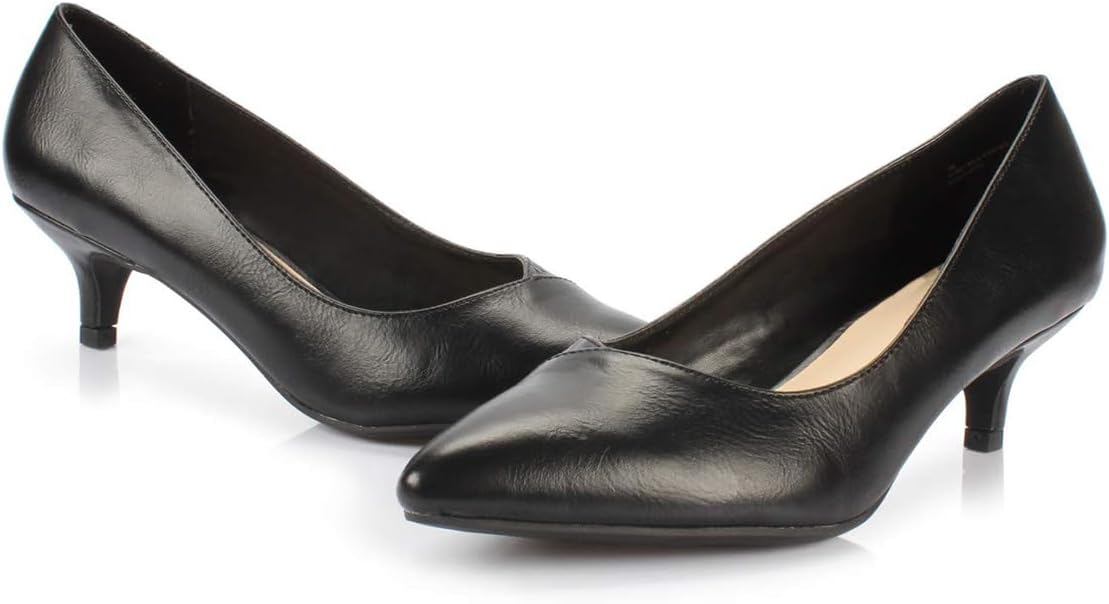 FOWT Women Patchwork Pointed Toe Pumps Slip on Kitten Low Heel D'orsays Comfy Prom Wedding Office Shoes Size 4-16 US