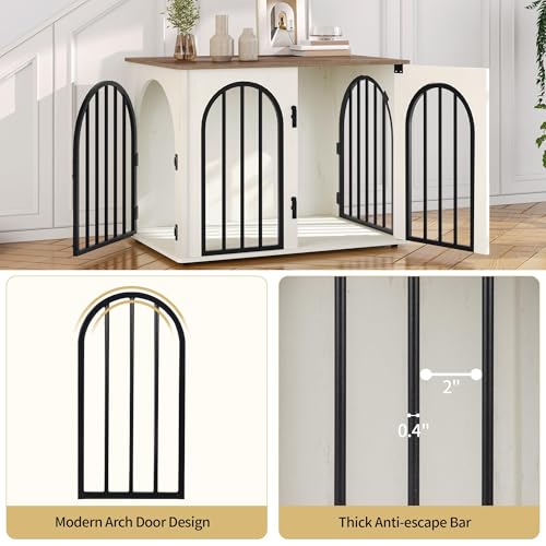 31.5'' Wooden Dog Crate Furniture, Indoor Dog Kennel Dogs Cage for Small/Medium Dogs, Heavy Duty Dog Crates Decorative Pet House End Side Table TV Stand, White Brown DFC85114B - Image 6